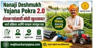 Nanaji Deshmukh Yojana Pokra 2.0 feature image showing farmer, tractor, drip irrigation pipes and Maharashtra Government scheme information