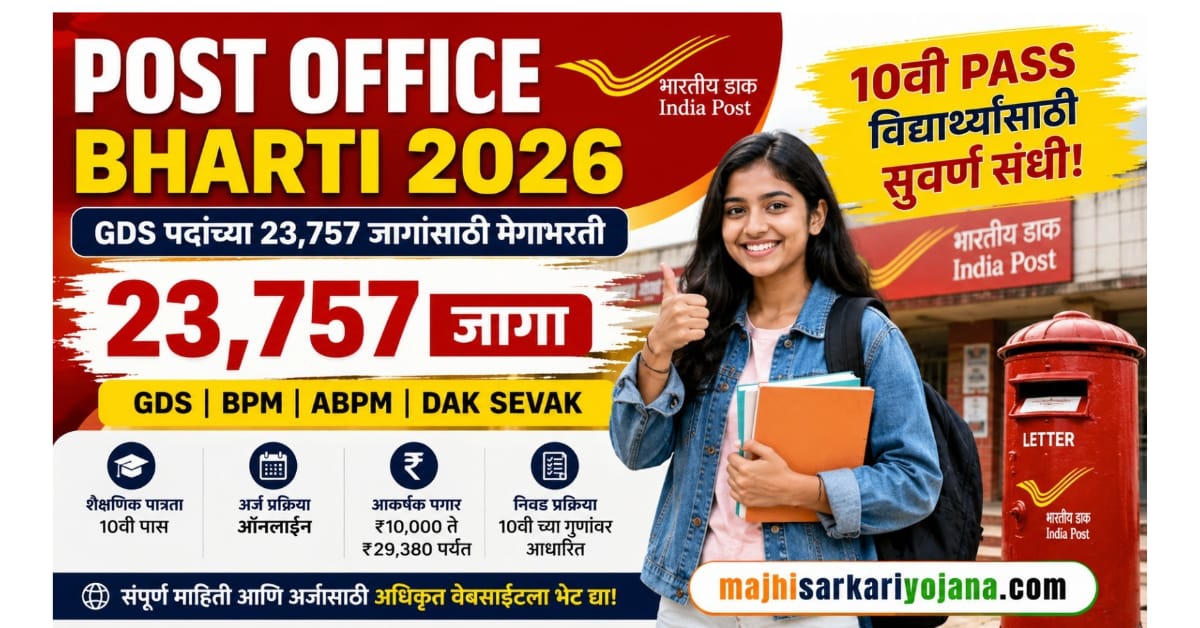Post Office Bharti 2026 GDS 10वी पास उमेदवारांसाठी 23757 जागा